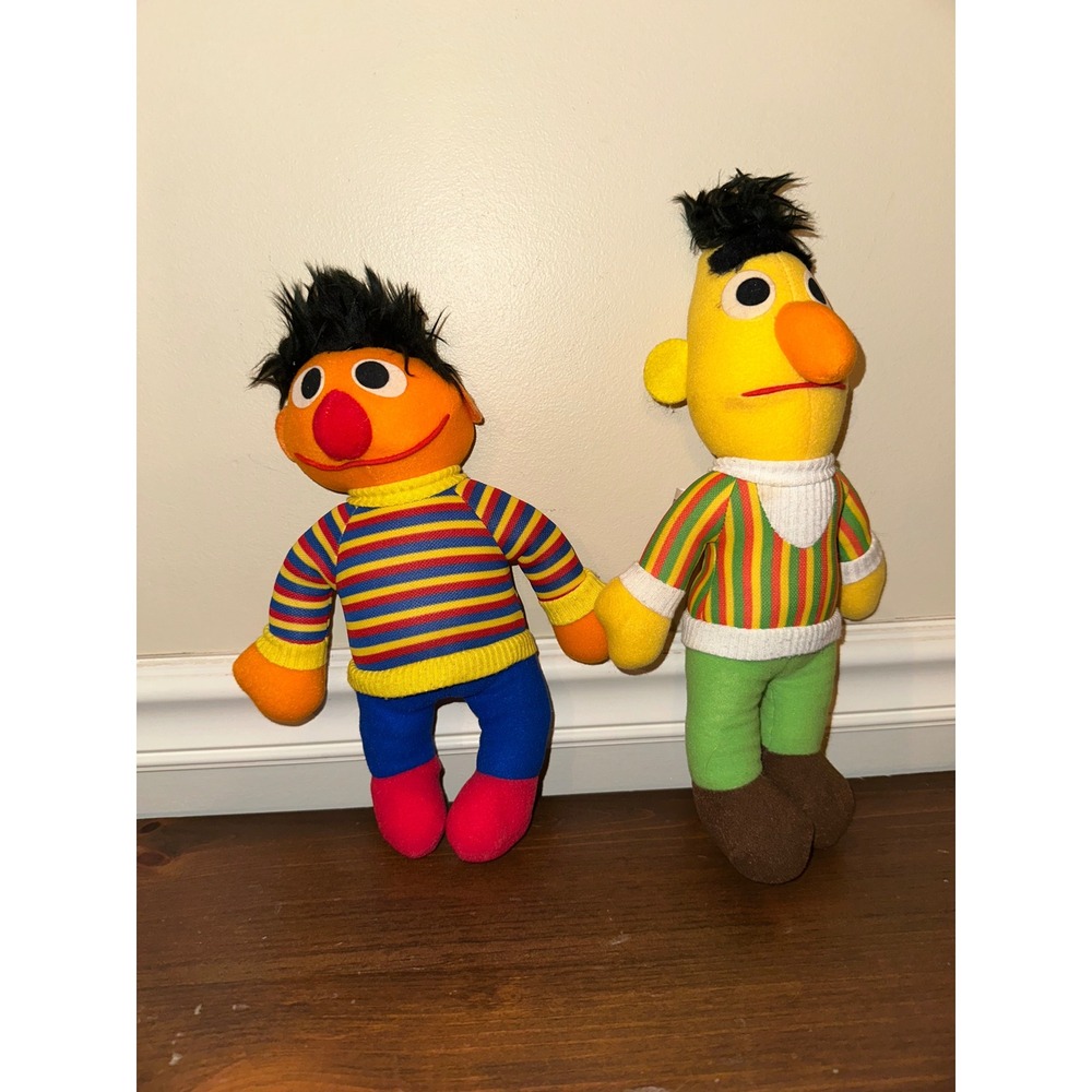 Vintage Sesame Street Bert and Ernie Plush Set Hasbro Softies Muppets Figures
